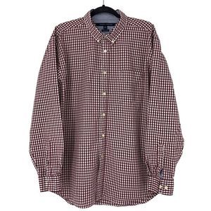 Mens Tommy Hilfiger XL Red Check Oxford Button Up Shirt Classic Fit EUC 3794